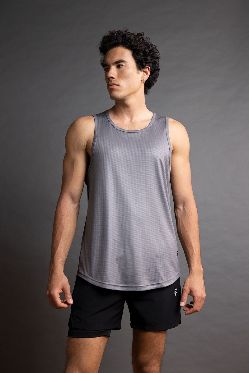 Man Slim Fit Sleeveless Crew Neck Knitted Athlete - Grey