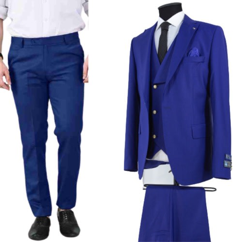 Turkey Blue Designer Fitted Suit - 3 In 1