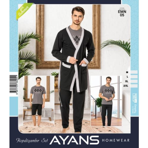 Men Homewear 4 in 1 - Robe, Top, Trouser And Short