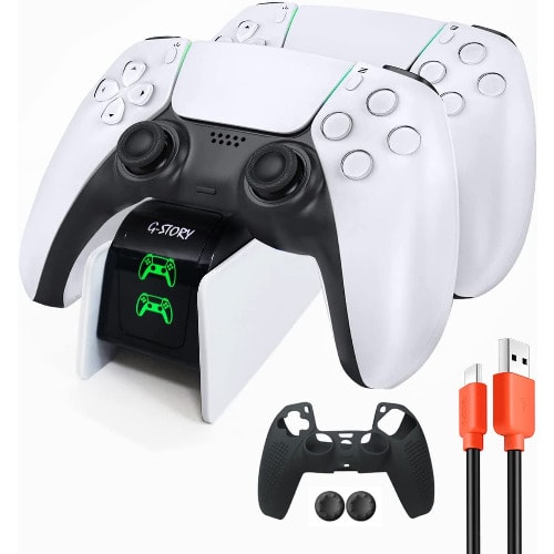 G-STORY - Ps5 Controller Charging Station With 5A 1.5m Charging Cable - 1 Controller Cover Skin