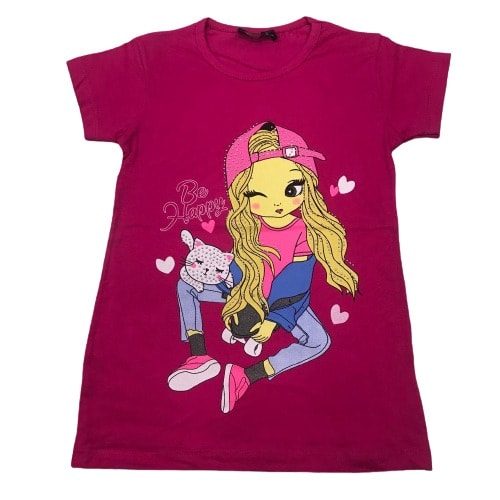 Be Happy Turkey Top  For Girls - Pink