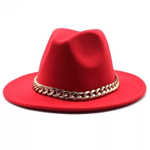 Golden Chain Fedora Hat - Red