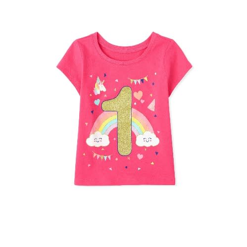 Girls 1st Birthday Glittering Unicorn - Rainbow Top