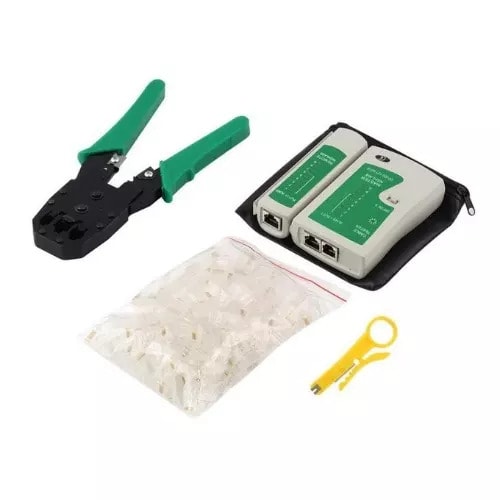 Cable Tester + Crimp Crimper + 100 Rj45 Cat5  Connector Plug - Network Tool