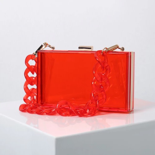 Acrylic Transparent Square Clutch Purse- Red