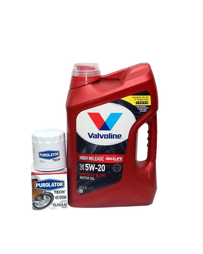 SAE 5W-20 SYNTHETIC BLEND HIGH MILEAGE WITH MAX LIFE TECHNOLOGY 5L+ PUROLATOR OIL FILTER FOR TOYOTA CAMRY, HIGHLANDER,RX300, 330,AVALON, SIENNA, ES300,330,GS 300,330 FROM YEAR 2000-2007..