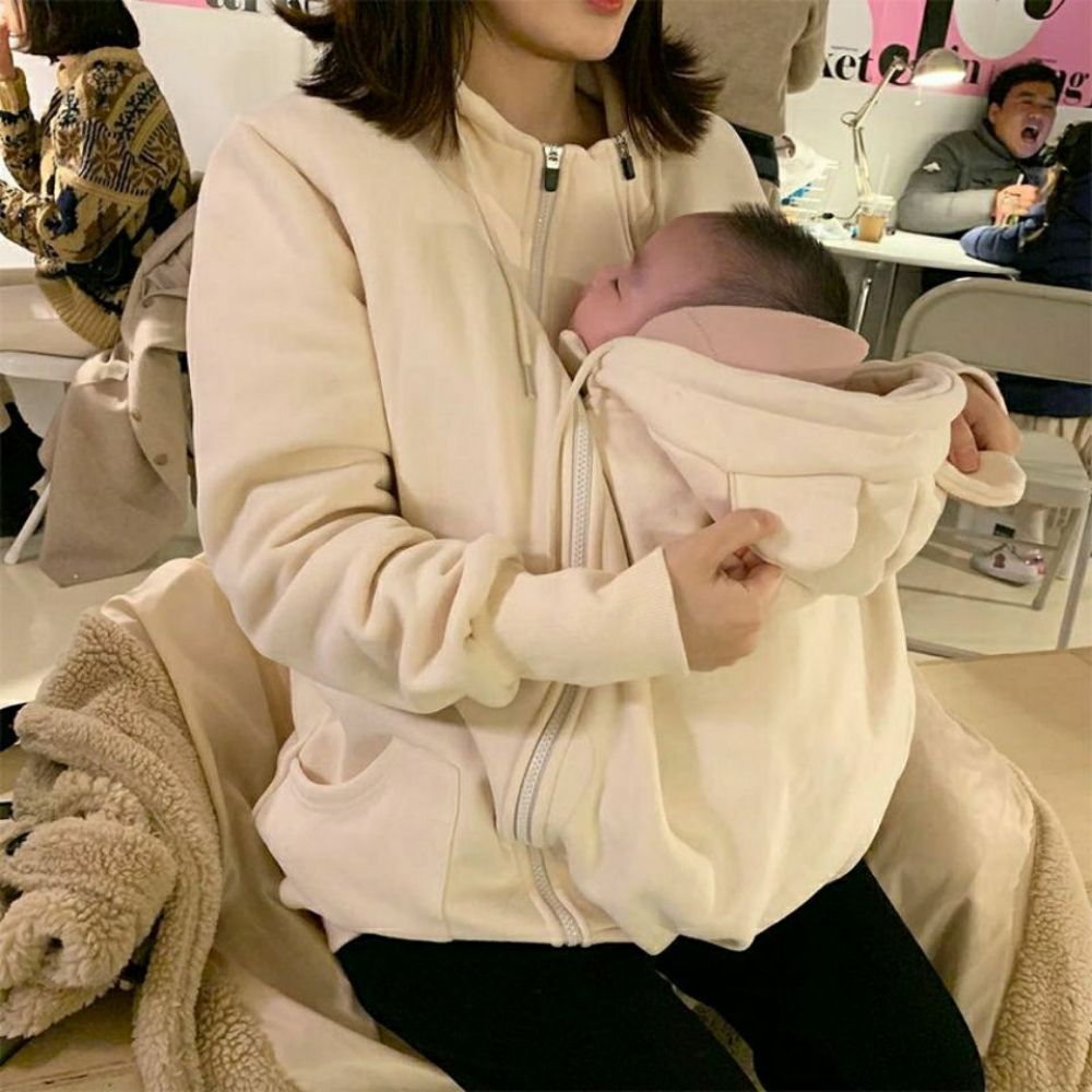 Beige Thickening-M-4XL Winter Maternity Thickened Sweater Loose Coat Kangaroo Casual