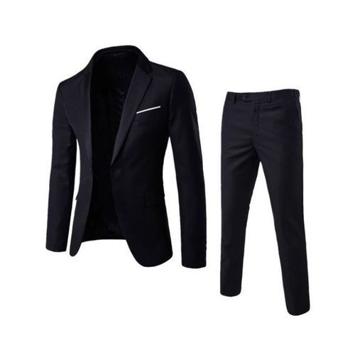 2 In 1 Men's Suits Coat Pants Vest Uniform Set-Black Jacket Vest With Pants