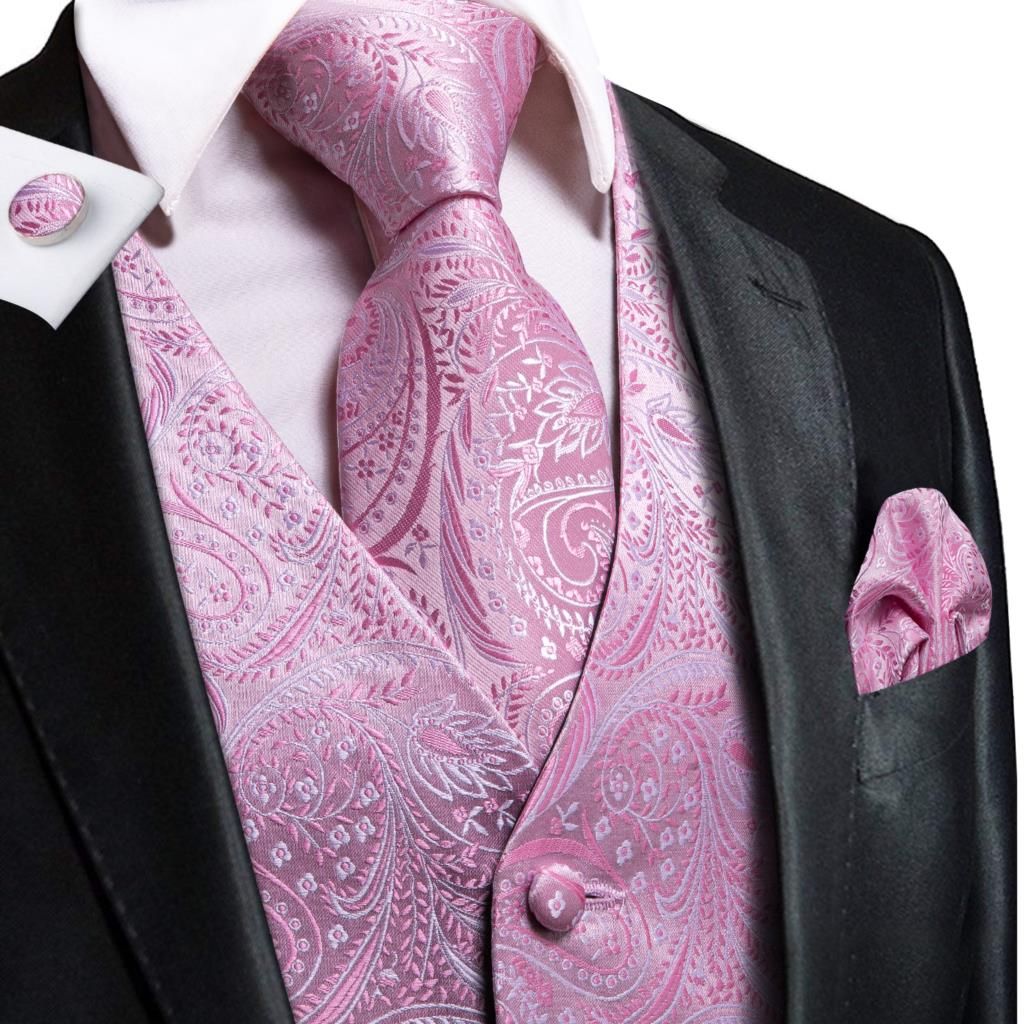 (MJ-0026)Hi-Tie XXXL Silk Mens Vests Gold Red Blue Pink Purple Waist Coat Tie Hankerchief Cufflinks Set For Men Dress Office Wedding Gift WAR