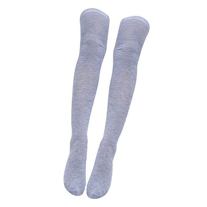 Women Girls Thigh High Socks Soft Over Knee Stocking Boots Light Grey