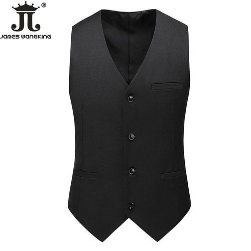 (Black)Vest Mens Fashion Casual High Quality Solid Color Slim Large Size Business Office Waistcoat Men Groom Wedding Dress Suit Vests DOU