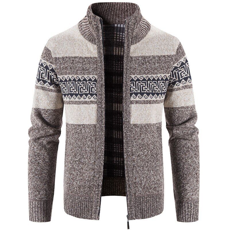 Men's Cardigan Color Matching Jacket Casual Male Clothing Turtleneck-Brown