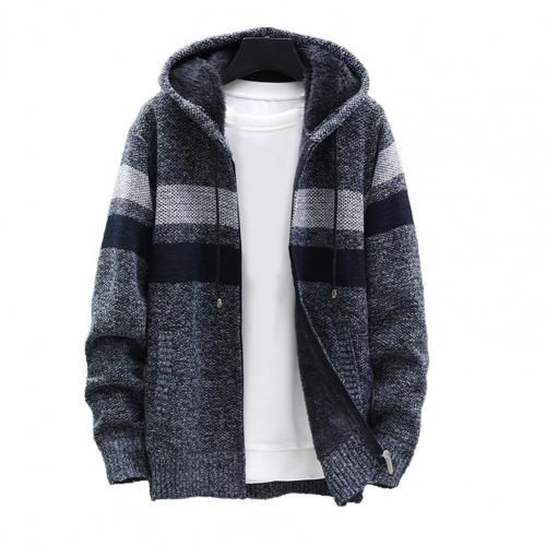Men Hooded Coat Color Block Knitted Autumn Winter Casual Men Jacket-Dark Gray