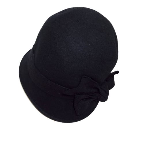 Pure Wool Oversize Bow Cloche Hat - Black