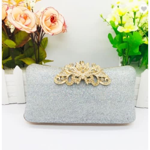 Rhinestone Clutch Purse - Silver