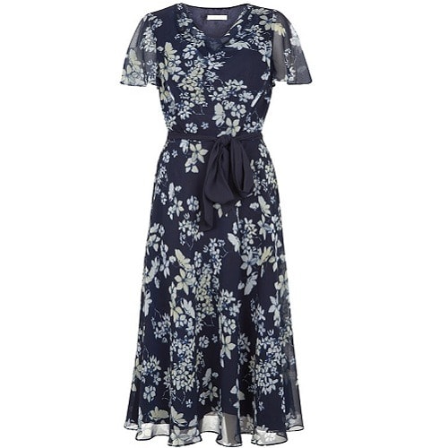 Butterfly Floral Chiffon Dress With Belt