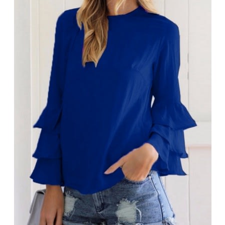 Plain 3 Step Sleeve Top - Blue