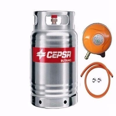 Stainless Steel Gas Cylinder With Metered Regulator, Clip and Hose - 12.5kg