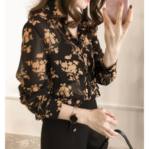 Floral Cotton Blouse- Black/Orange