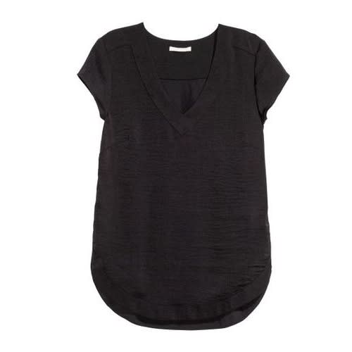 V-neck Satin Blouse-Black