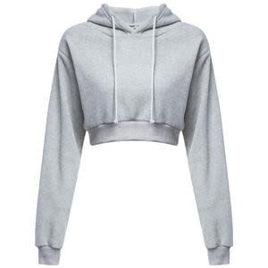 Women's Plain Hoodie Crop Top - Grey