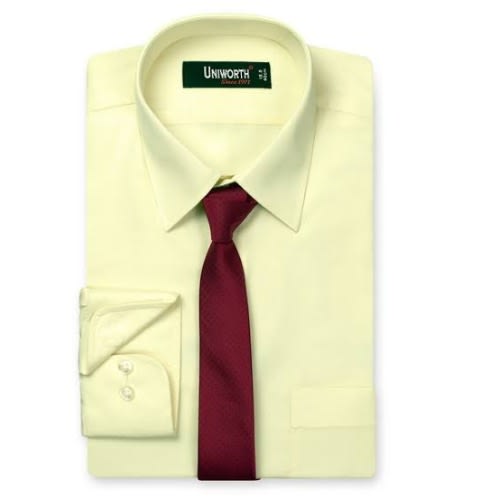 Men's Dress Shirt With Matching Tie - Deep Cream/ Wine