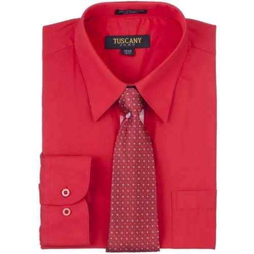 Men's Dress Shirt With Matching Tie  - Red/ Wine