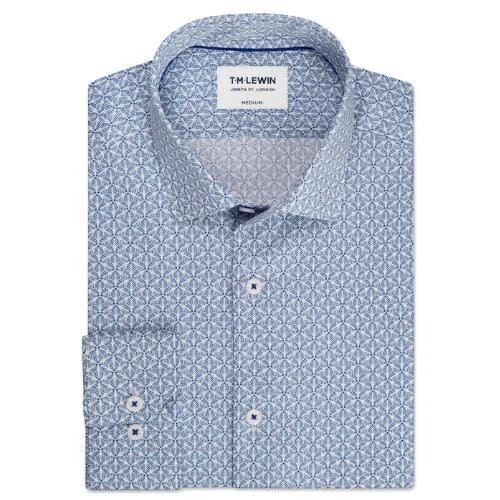 Leaf Print Navy Single Cuff Shirt