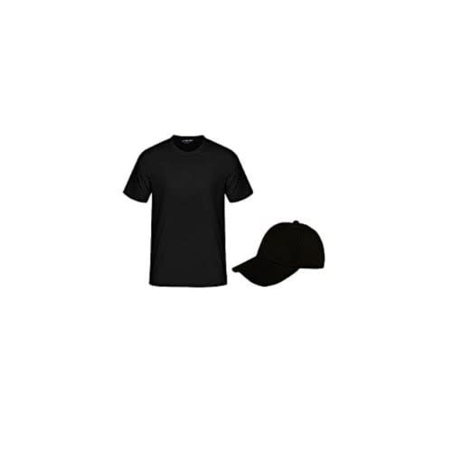 Men's Round Neck Short Sleeve T-shirt And Face Cap - Black