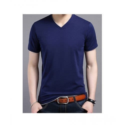 Plain V Neck Shirt - Navy Blue