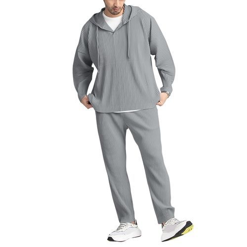 INCERUN Men Sets Solid Color Loose Long Sleeve Hooded Sweatshirts Pants Streetwear Folds Casual Men Tracksuit Sets Breathable