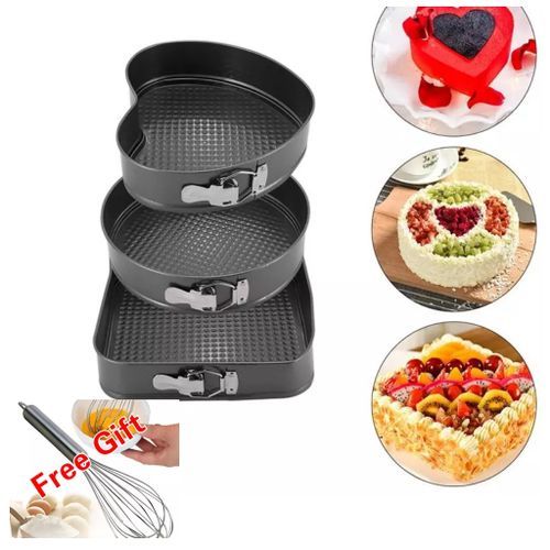 3pcs Nonstick Cake Pan Set Leakproof Baking + Free Whisk