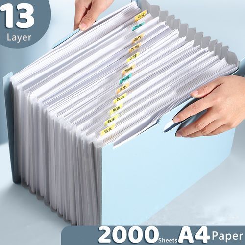 Large Capacity A4 Organizer Expanding File Folder Standing Accordions Bag Folder For Documents School Office Supplies Stationery Blue