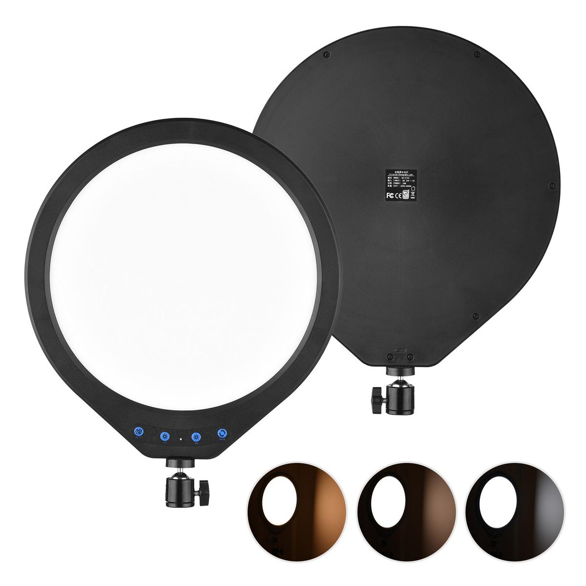 36W LED Video Light 12 Inch Studio Round Photography Fill Light 224pcs LED Beads 3000K-6000K Dimmable CRI90+ with Power Adapter Rotatable Ball Head for Vlog Live Streaming Portrait Photography