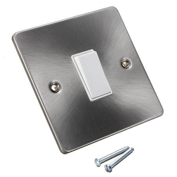 Silver Brushed Chrome 1 Gang 1/2 Way Single Light Flat Switch Control Button Dual Control