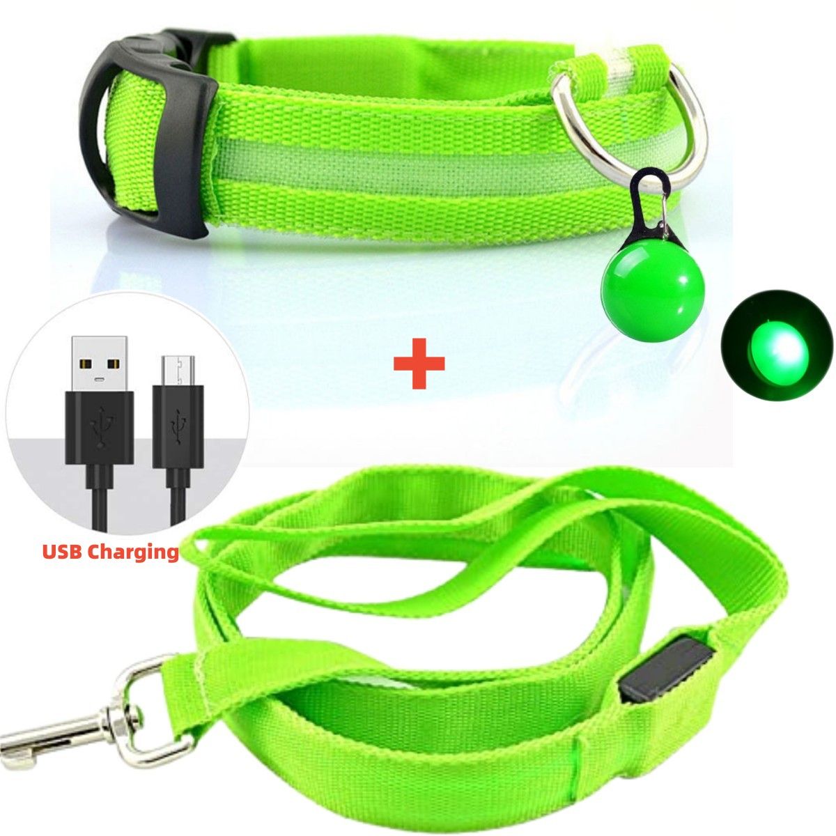 Led Glowing Leash Luminous Dog Collar With Pendant Set Light
