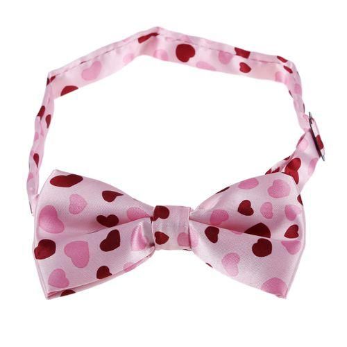 Pink & Red Heart Pattern Bow Tie For