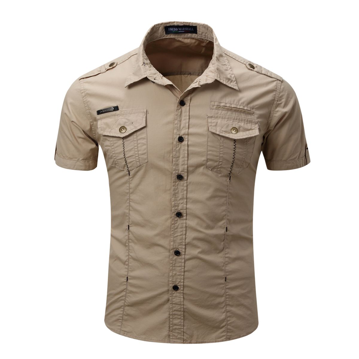 Men's Cotton Short Sleeve Casual Shirt - Brown
