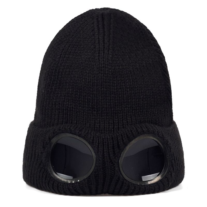 Masked Wool Hat Fashion With Glasses Headgear Autumn And Winter Outdoor Riding-black