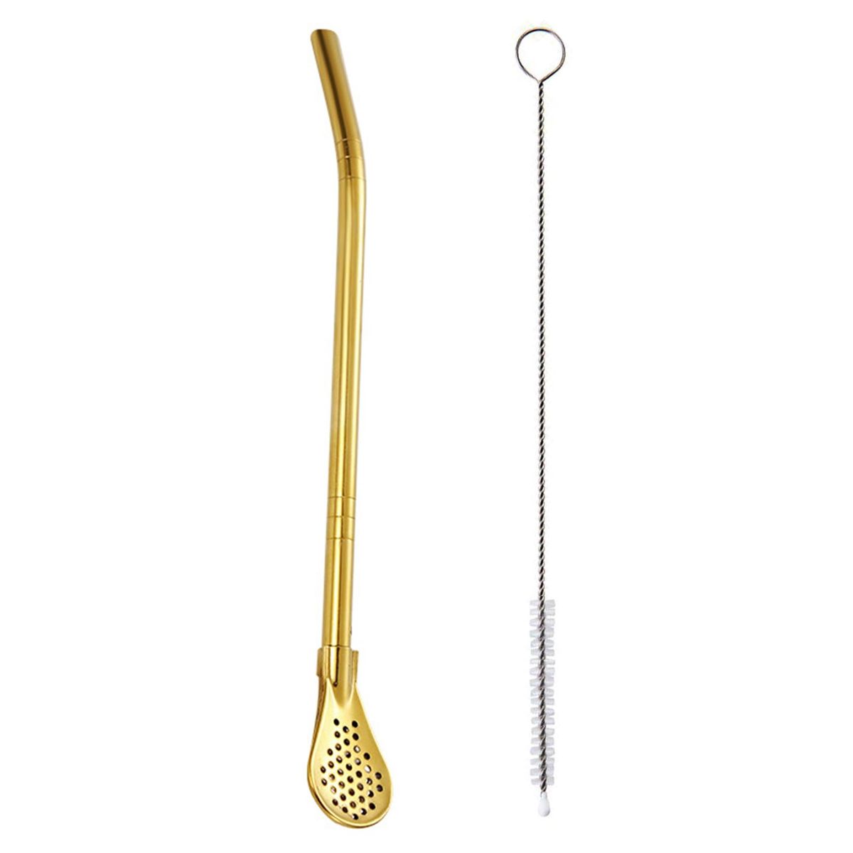 Pulp Juice Filter Spoon Colorful Stainless Steel Tea Spoon Straws Golden