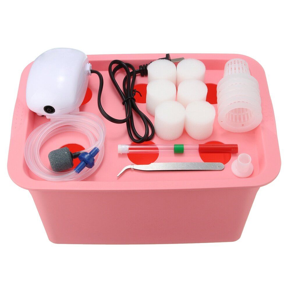 6 Holes Plant Site Hydroponic System Grow Kit Bubble Tub Air Pump Water Culture Red