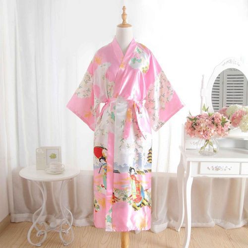 New Silk Bridesmaid Bride Robe Sexy Women Long Satin Wedding Kimono Robes Sleepwear Nightgown Dress Woman Bathrobe Floral Robe（#7）