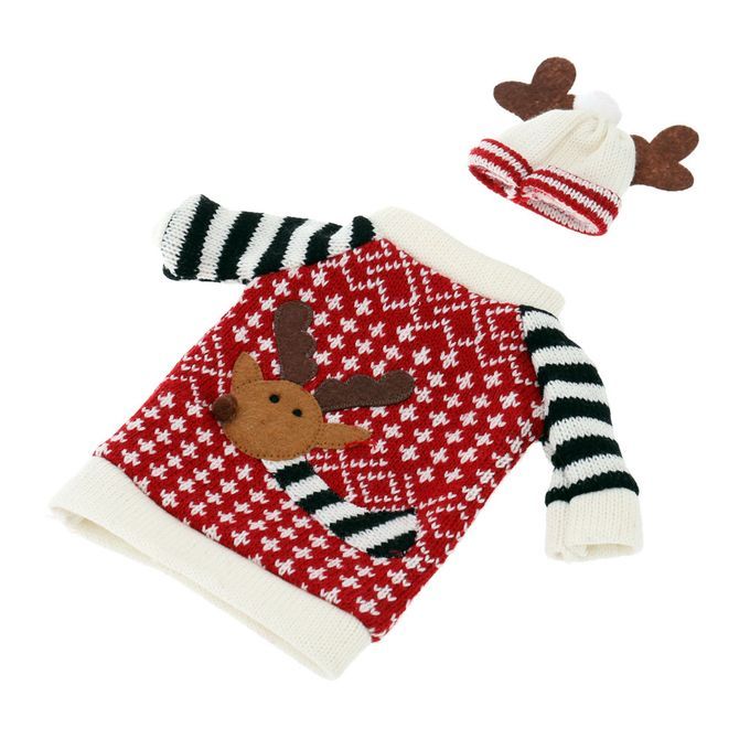 Christmas Elk Red Wine Bottle Cover Bag Dinner Table Decorat