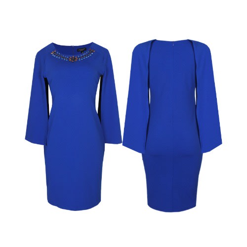 Cape Sleeve Embellished Neck Dress - Blue