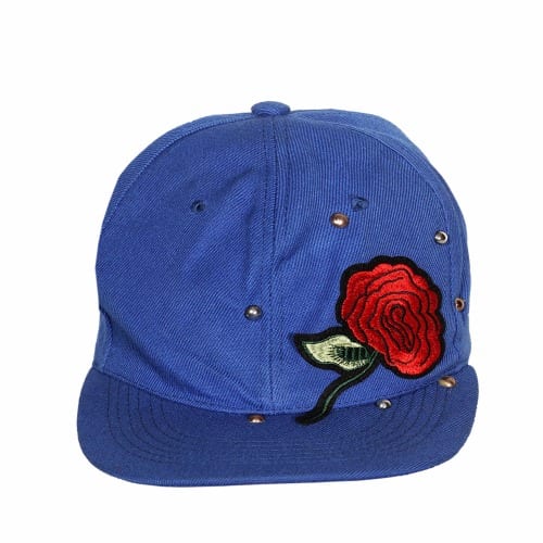 Embroidered Studded Floral Face Cap - Blue