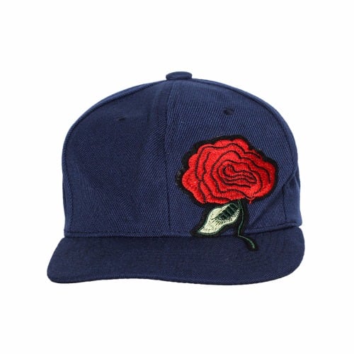 Embroidered Floral Face Cap - Navy Blue