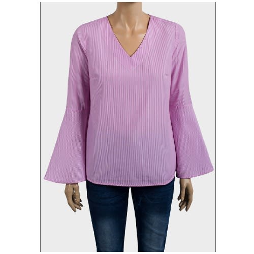Ladies Pin Stripe Bell Sleeve Top - Pink