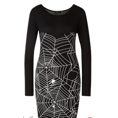 Halloween Spider Bodycon Dress - Black