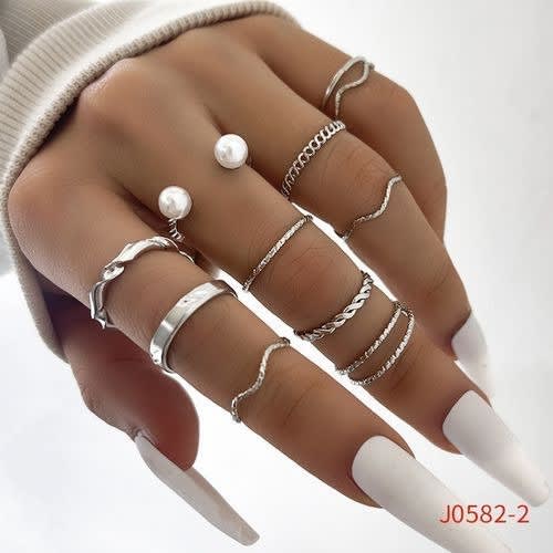 Knuckle Ring Set For Women - Silver -10 Pieces