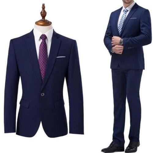 Men's Fitted Suit - Navy Blue